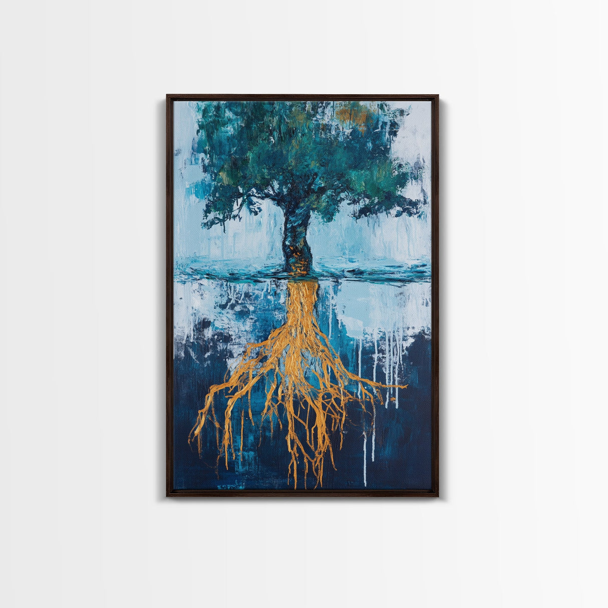 Tree With Golden Roots Canvas Print Surreal Nature Wall Art Abstract Landscape Painting Living Room Decor Earth Tones Artwork