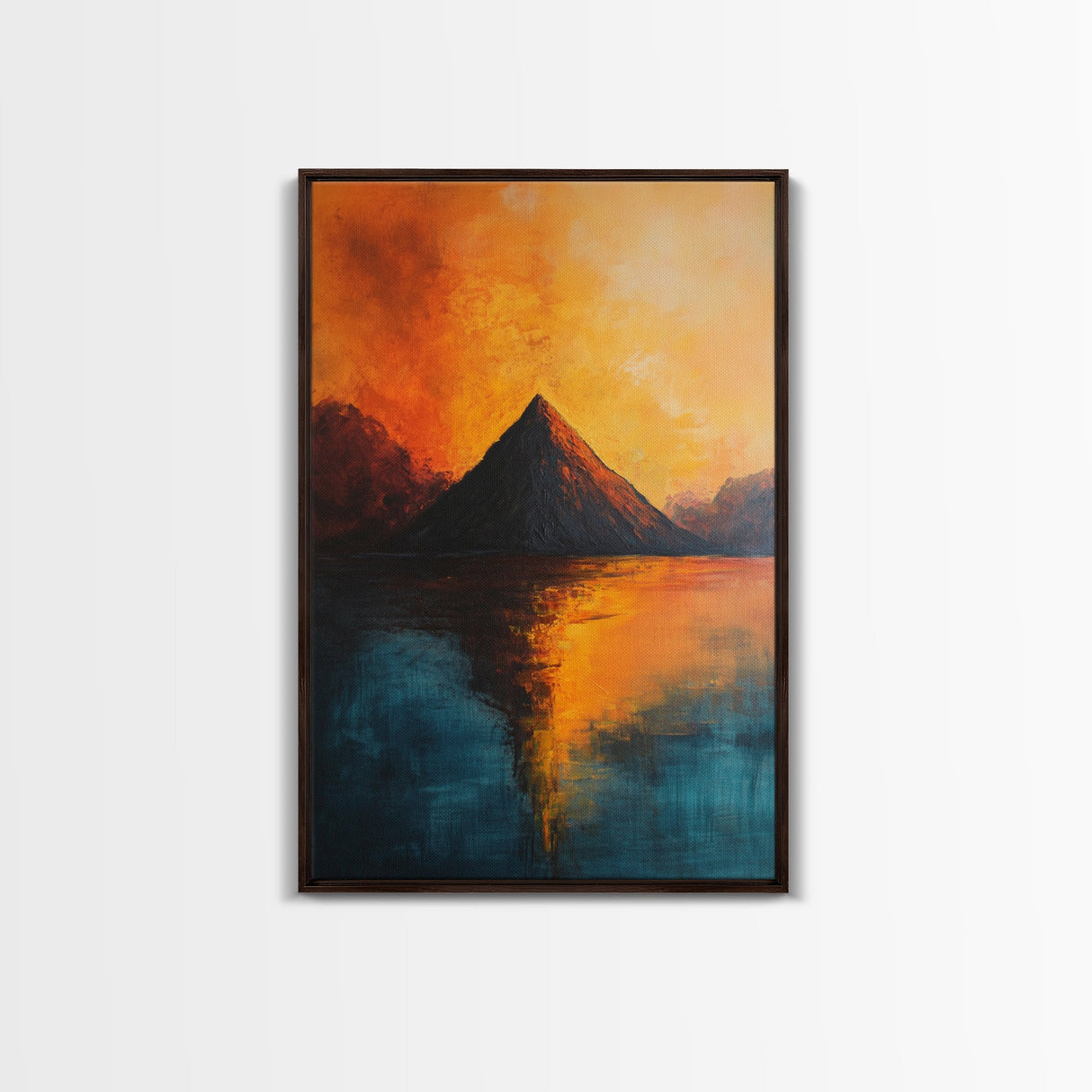 Volcano Eruption Landscape Framed Canvas Print Fiery Nature Wall Art Dramatic Sunset Mountain Scene Living Room Statement Piece