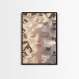 Ethereal White Dove Art Framed Canvas Print - Surreal Dreamy Wall Art, Minimalist Angelic Decor, Bedroom Meditation Art, Boho Aesthetic