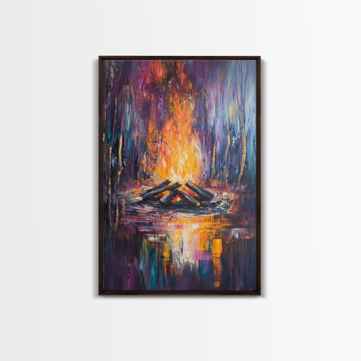Moody Campfire, Dark Romance Painting, Firelight Art, Abstract Fire Painting, Cozy Home Decor, Rustic Art, Framed Canvas Print