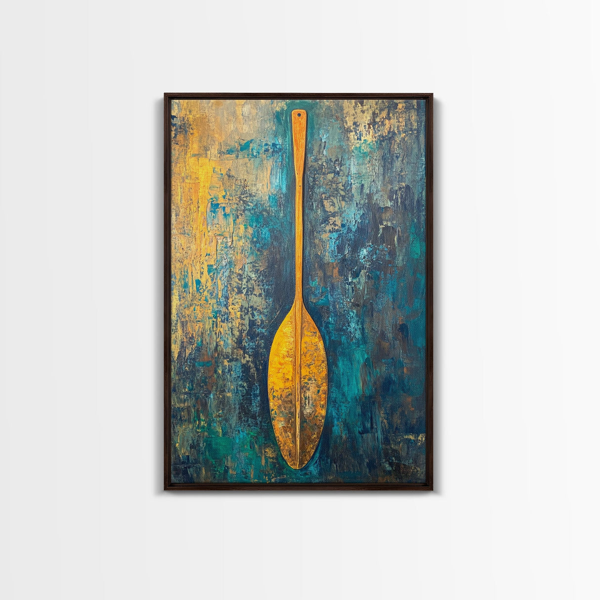 Wooden Paddle, Nautical Wall Art, Rustic Decor, Blue and Green Wall Art, Extra Wide Art, Living Room Art, Framed Canvas Print