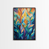 Vibrant Leaves, Botanical Art, Modern Abstract Art, Green Wall Art, Minimalist Art, Living Room Art, Canvas Print, Gift Idea