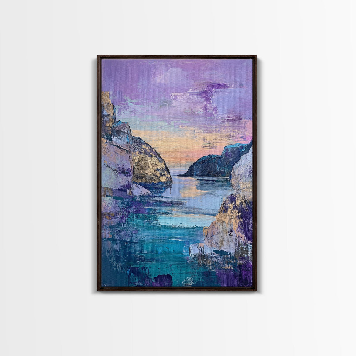Sunset Cove, Moody Seascape, Coastal Landscape, Nautical Wall Art, Blue and Green Wall Art, Extra Wide Art, Boho Art, Canvas Print