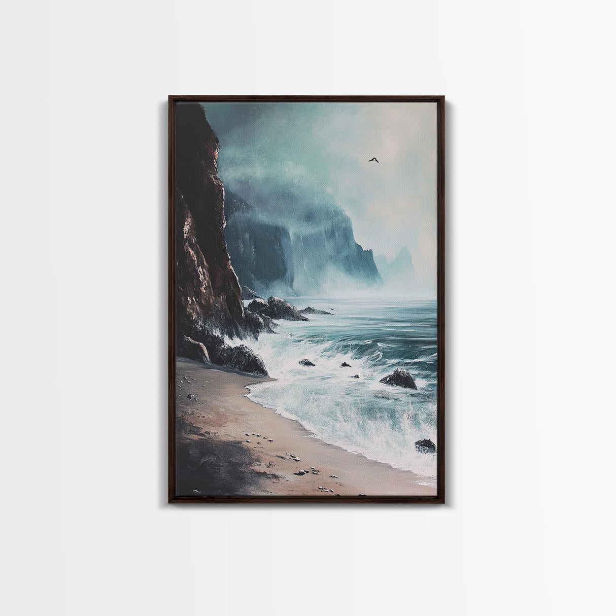 Stormy Coast, Dark Romance Painting, Moody Art, Seascape Painting, Ocean Landscape, Above Couch Art, Framed Canvas Print