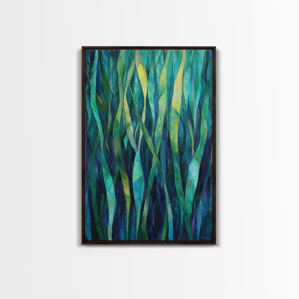 Moody Forest, Abstract Nature Art, Botanical Prints, Green Wall Art, Rustic Decor, Extra Wide Art, Framed Canvas Print, Gift Idea
