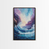 ocean waves, coastal painting, framed canvas print, seascape painting, nautical wall art, beach decor, extra wide art, gift idea