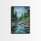 pine tree art, landscape painting, framed canvas print, mountain painting, rustic wall art, above couch art, farmhouse art