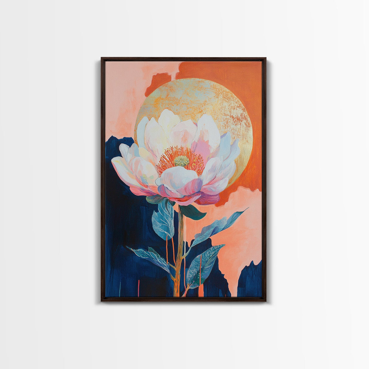 Floral Moon, Wildflower Painting, Pink Orange Wall Art, Light Pink Wall Art, Botanical Prints, Canvas Print, Gift Idea, Boho Art