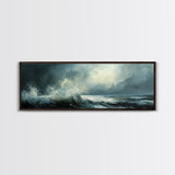 Stormy Ocean Waves Framed Canvas Print Dark Seascape Art, Moody Coastal Decor, Large Nautical Painting, Office or Living Room Art