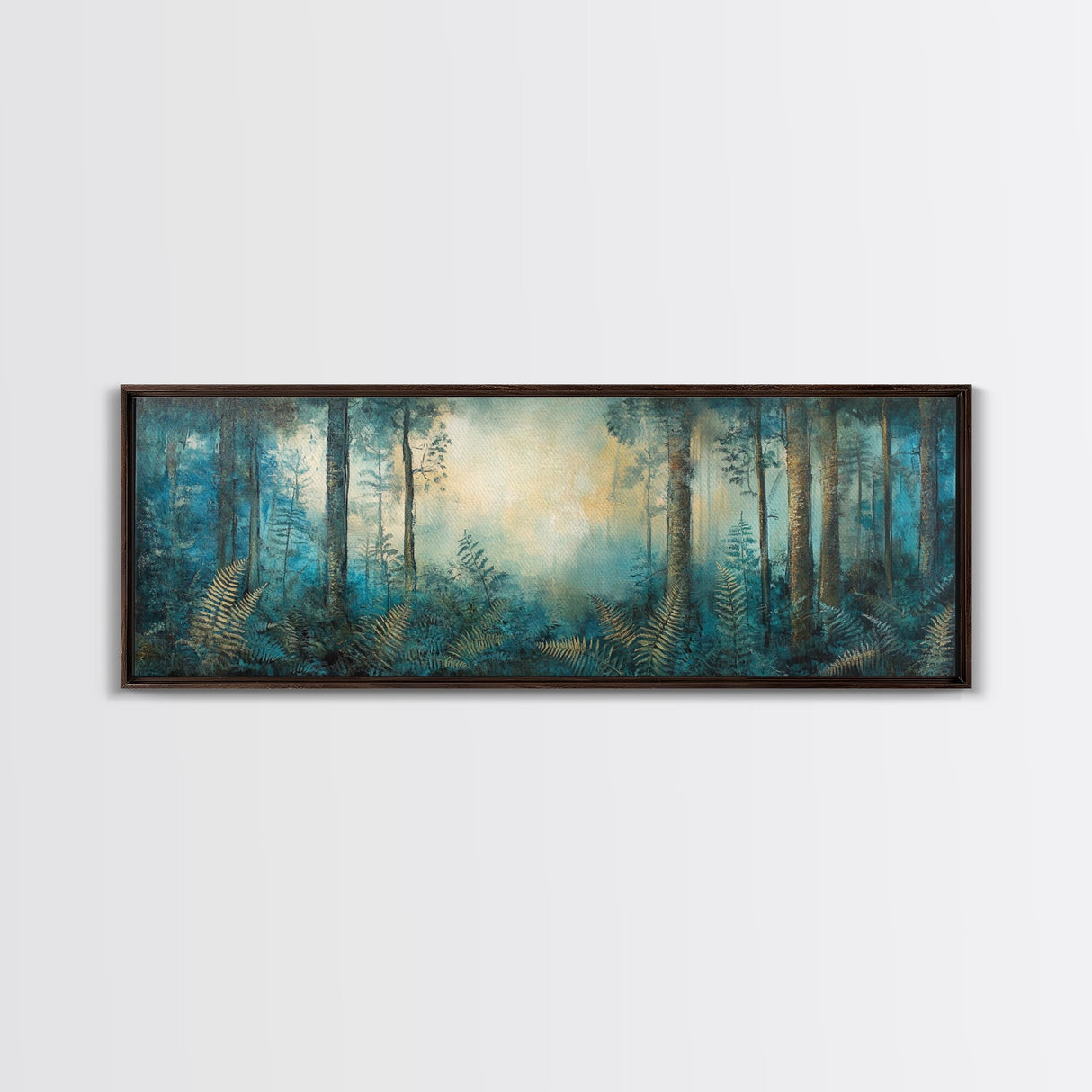 Enchanted Forest Glow Canvas Print Moody Woodland Art, Blue Green Nature Painting, Dreamy Landscape Decor, Large Living Room Artwork