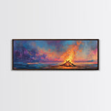 Beach Bonfire Sunset Painting, Vibrant Coastal Seascape Art, Ocean Night Sky Wall Decor, Warm Living Room, Framed Canvas Print