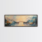 Misty Bridge Framed Canvas Print, Dreamy Lake Landscape Wall Art, Autumn Home Decor, Romantic Nature Painting, Serene Wall Artwork