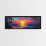 Tropical Sunset Paradise Framed Canvas Print Vibrant Beach Wall Art Palm Tree Coastal Decor Living Room Bedroom Gift Idea