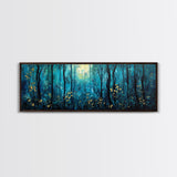 Moonlit Forest Wall Art, Mystical Woodland Painting, Dark Blue Nature Art, Enchanted Trees, Cozy Cabin Decor, Bedroom Wall Art