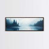 Misty Lake Forest Art, Moody Nature Painting, Blue Foggy Landscape, Tranquil Cabin Decor, Scandinavian Wall Art, Bedroom Art