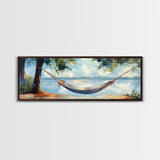 Relaxing Hammock Lake Scene, Tranquil Coastal Art, Serene Nature Painting, Boho Wall Decor, Minimalist Bedroom Art