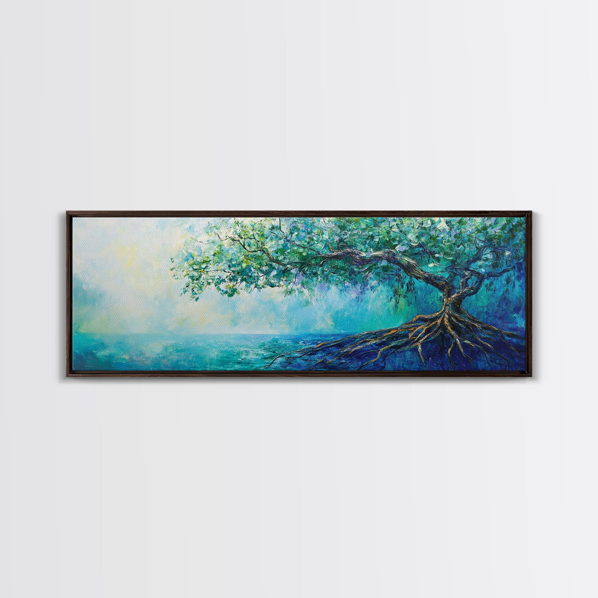 Mystical Tree Art Canvas Print Blue Abstract Nature Wall Decor Dreamy Coastal Artwork Living Room or Bedroom Accent Minimalist Boho