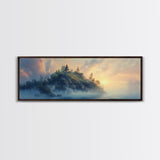 Misty Island Sunrise Canvas Print - Scenic Landscape Wall Art, Living Room Decor, Soft Light Artwork, Serene Home Office Art