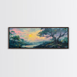 Sunset Over Rolling Hills Canvas Print - Impressionist Landscape Wall Art, Vibrant Sky Painting, Living Room Accent