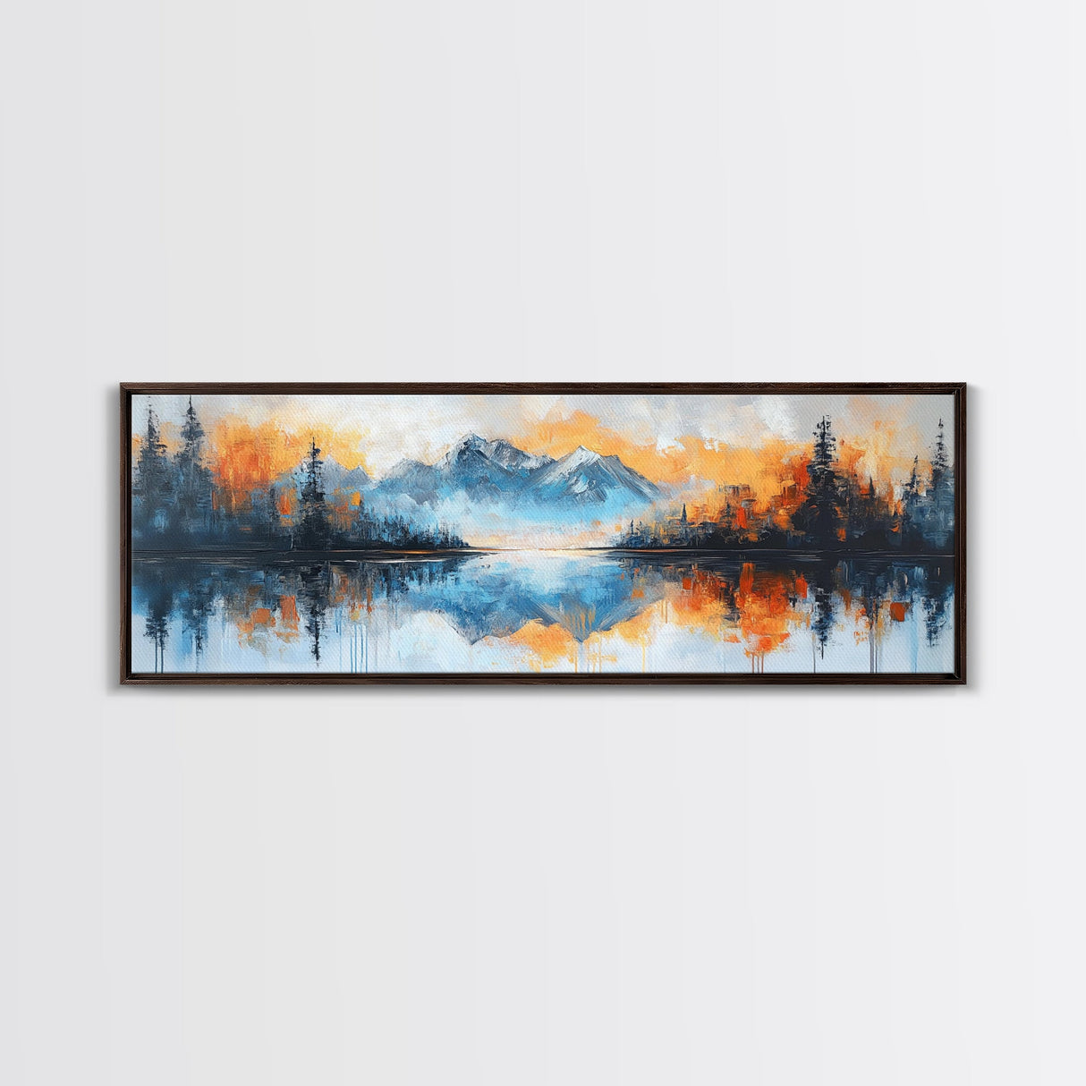 Reflective Lake Canvas Print Serene Mountain Art, Tranquil Water Painting, Fall Nature Wall Decor, Rustic Artwork, Large Wall Art