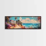 Tropical Beach Canvas Print Coastal House Painting, Palm Tree Art, Vibrant Seaside Wall Decor, Summer Home Decor, Living Room Art