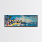 Tropical Beach Houses Framed Canvas Print Coastal Wall Art Vibrant Colorful Painting Modern Decor Large Art Living Room Office Art