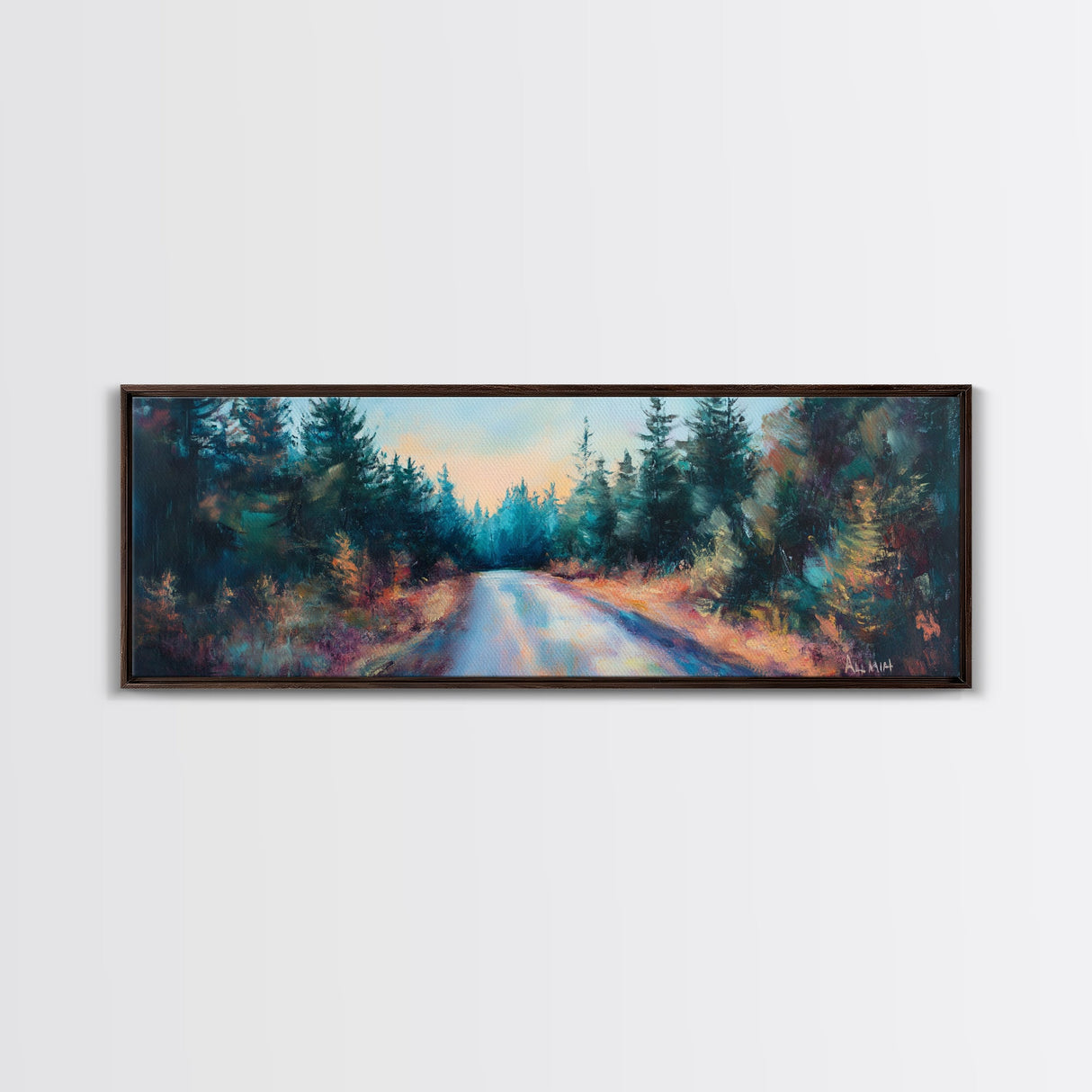 Enchanted Forest Road Canvas Print Moody Woodland Painting Autumn Trees Dark Nature Wall Art Warm Tones Bedroom Living Room Decor