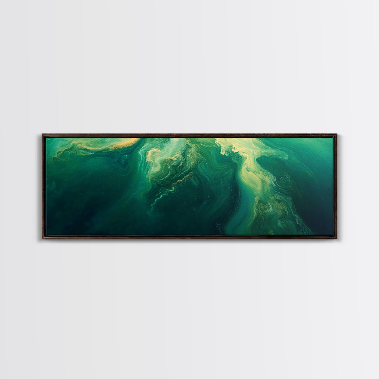 Green Abstract Swirl Framed Canvas Print - Modern Minimalist Wall Art, Deep Emerald Painting, Living Room Decor, Office Artwork