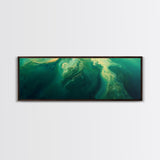 Green Abstract Swirl Framed Canvas Print - Modern Minimalist Wall Art, Deep Emerald Painting, Living Room Decor, Office Artwork