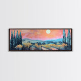 Tuscany Vineyard Painting Sunset Landscape Wall Art Rustic Countryside Decor Warm Autumn Aesthetic Dining Room