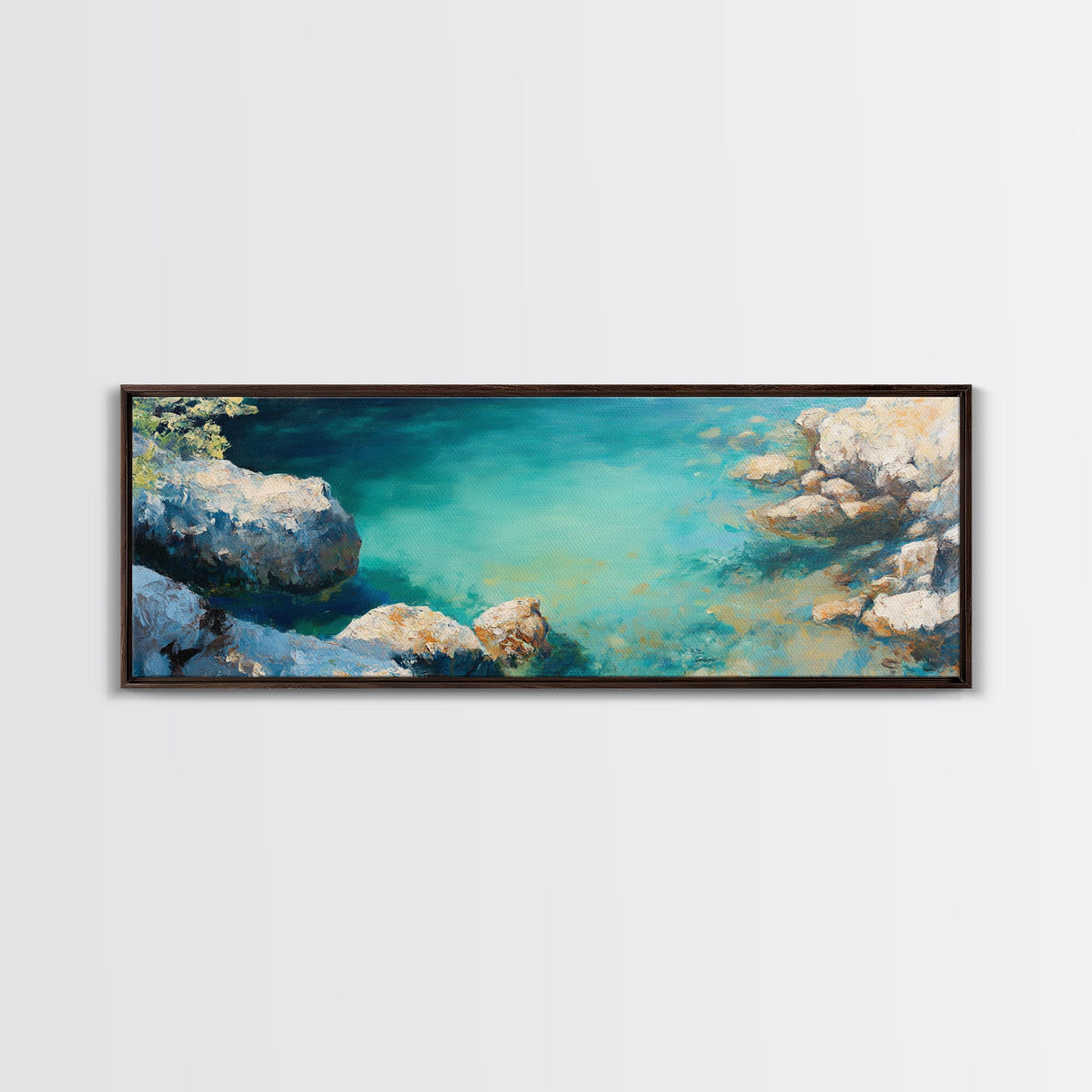 Turquoise Water Cove Framed Canvas Print Coastal Wall Art, Modern Beach Artwork, Ocean Decor, Minimalist Seascape Painting, Bedroom Art