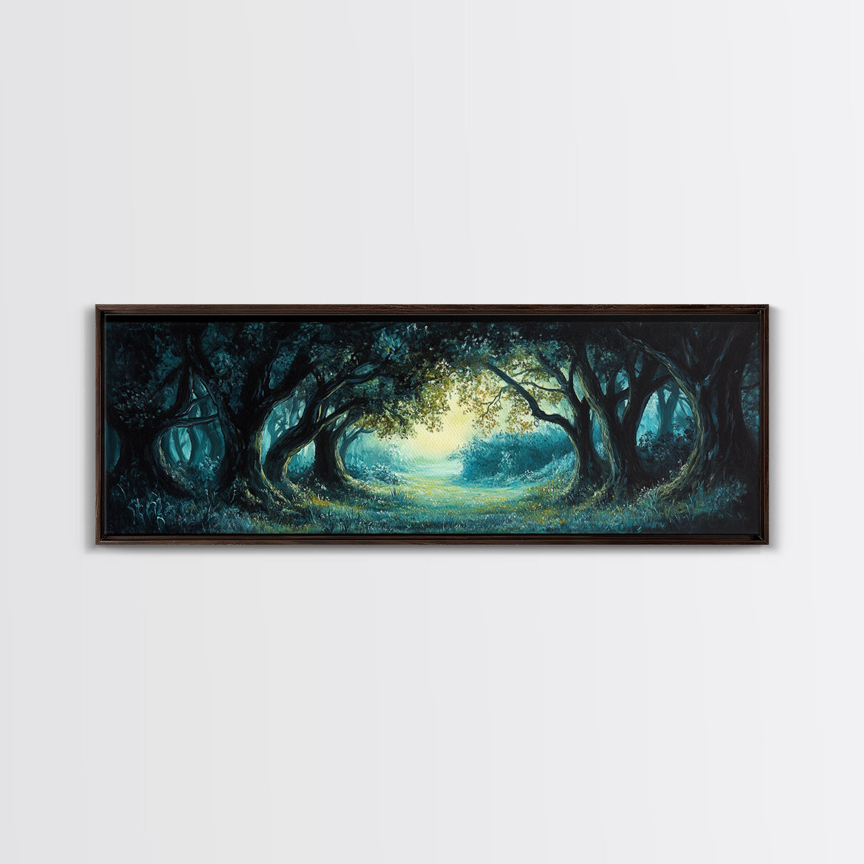 Enchanted Forest Framed Canvas Print Magical Woodland Scene, Nature Wall Art, Fantasy Art, Dark Green Landscape, Home Decor