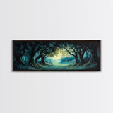 Enchanted Forest Framed Canvas Print Magical Woodland Scene, Nature Wall Art, Fantasy Art, Dark Green Landscape, Home Decor