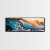 Sunset Wave Framed Canvas Print Ocean Photography Wall Art, Surf Art, Coastal Home Decor, Beach Aesthetic, Living Room Art