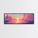 Pink Sunset, Romantic Ocean Painting, Vibrant Seascape Wall Art, Coastal Home Decor, Canvas Print, Dreamy Sky, Bedroom Artwork