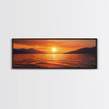 Golden Sunset, Serene Lake Painting, Tranquil Water Art, Nature Decor, Framed Canvas Print, Minimalist Style, Bedroom Artwork