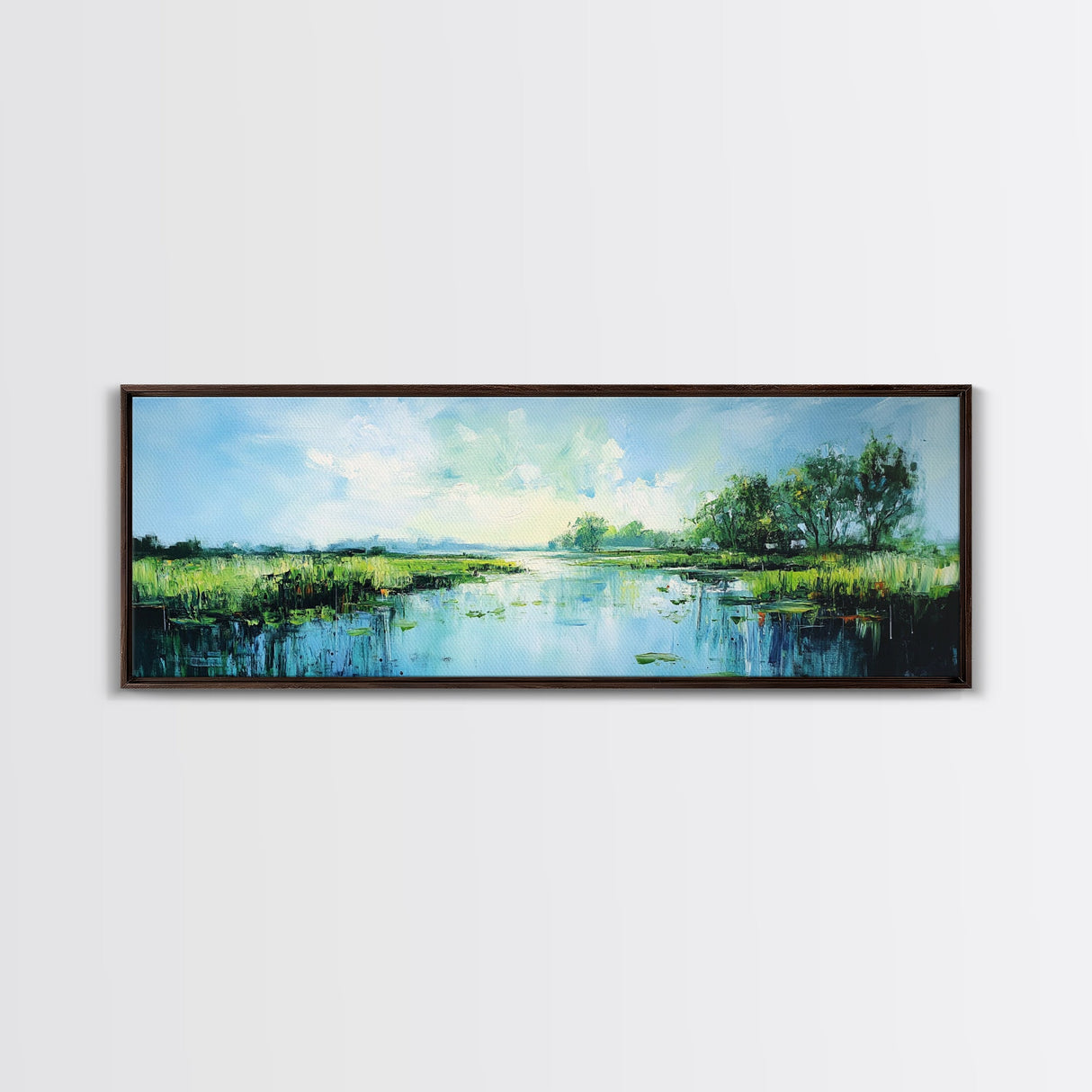Tranquil, Marshland, Reflection, Nature, Framed Canvas Print, Living Room Wall Art, Impressionist Art, Serene Water Scene