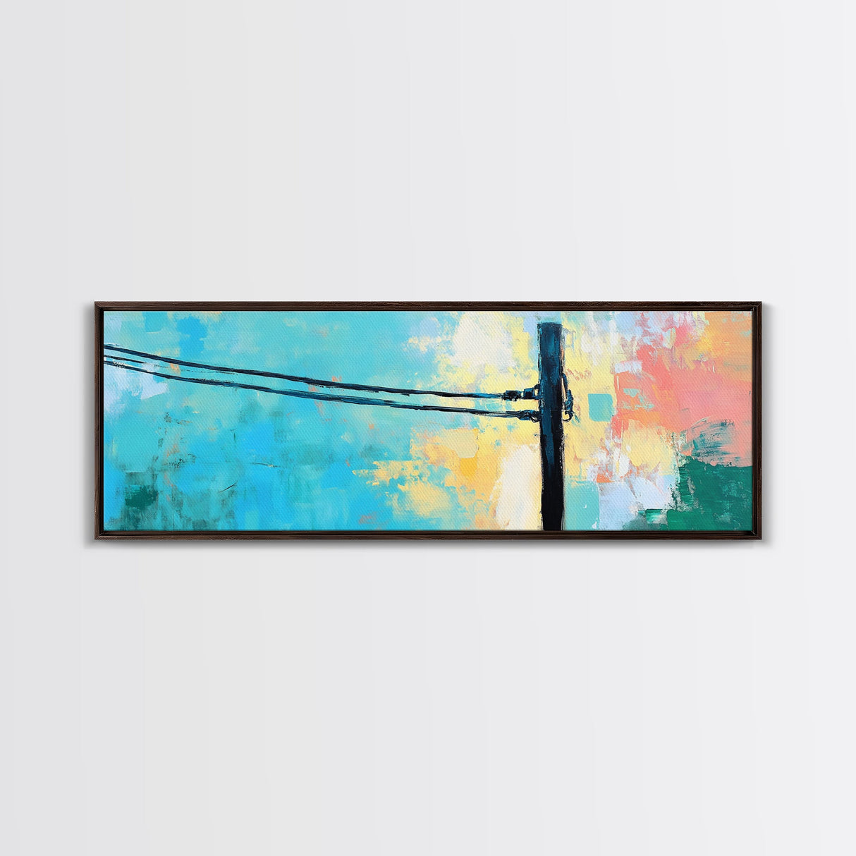 Powerline, Sky, Abstract, Pastel, Framed Canvas Print, Modern Wall Art, Minimalist Art, Living Room Decor, Urban Aesthetic