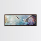 Seagull, Flight, Sky, Freedom, Canvas Print, Coastal Bird Art, Minimalist Nature Painting, Serene Wall Art, Neutral Home Decor