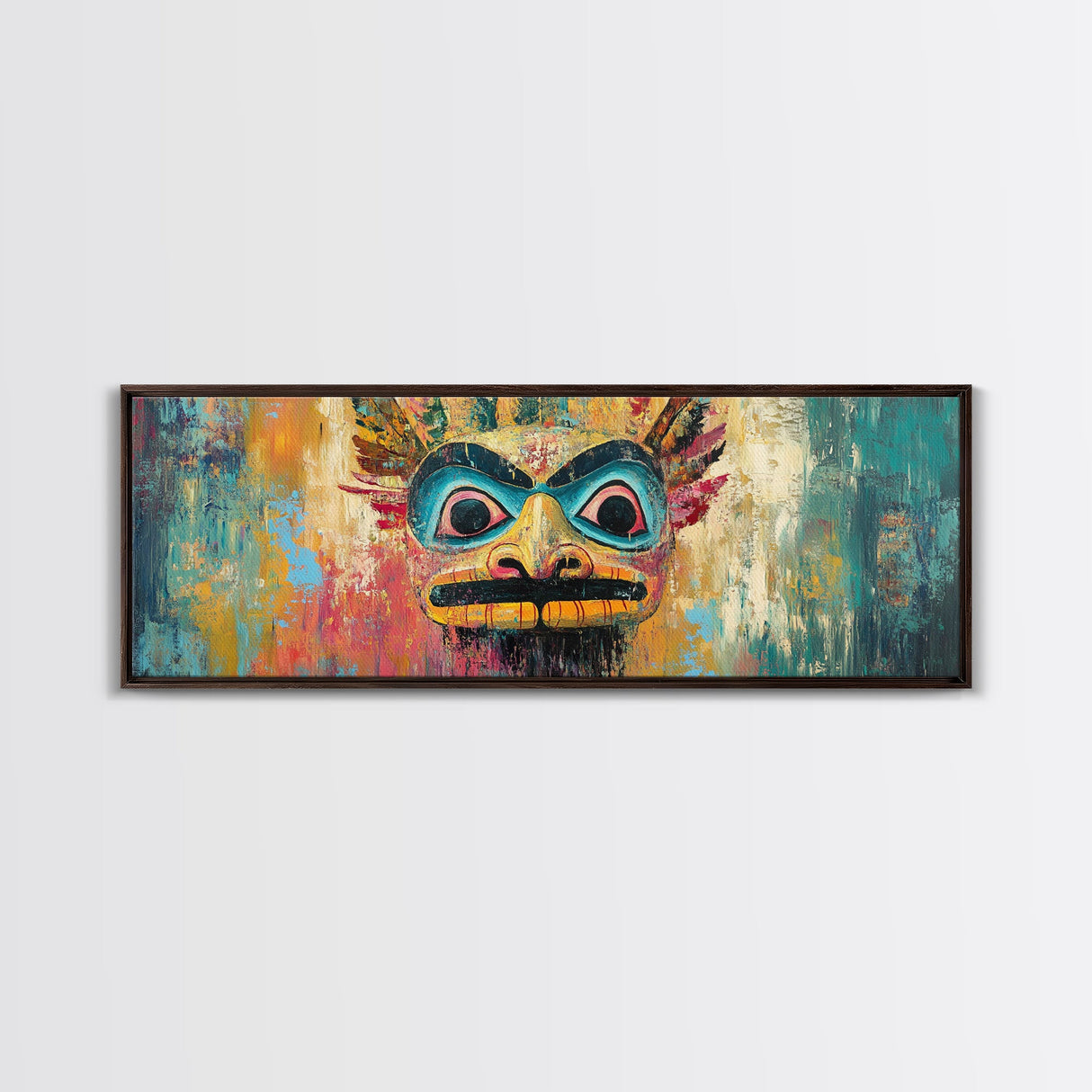 Tribal Mask, Vibrant Abstract, Bold Expressionism, Canvas Print, Boho Wall Art, Home Decor, Unique Artwork, Living Room Art