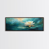 Lotus Flower, Tranquil Water, Canvas Print, Zen Wall Art, Meditation Room Decor, Calm Blue Painting, Bedroom Artwork, Boho Aesthetic