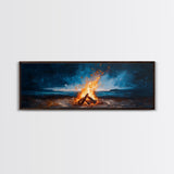 Stormy Beach Bonfire Canvas Print Dramatic Coastal Wall Art Ocean Fire Pit Painting Wilderness Adventure Decor Moody Gift