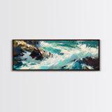 Ocean Waves, Coastal Seascape Art, Beach House Wall Decor, Blue Abstract Painting, Living Room Art, Modern Print, Canvas Print