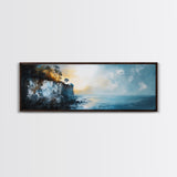 Misty Ocean Cliffs Canvas Print Moody Coastal Wall Art, Dark Blue Seascape Painting, Foggy Landscape, Contemporary Office Decor