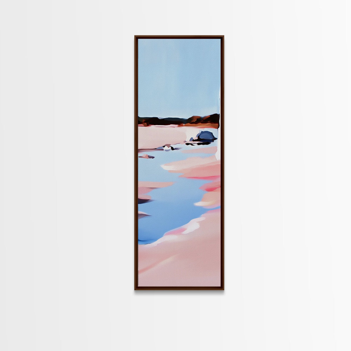 Seaside Landscape, Water Reflection, Abstract Art, Framed Canvas Print, Soft Pastel Colors, Modern Coastal Decor, Serene Wall Art