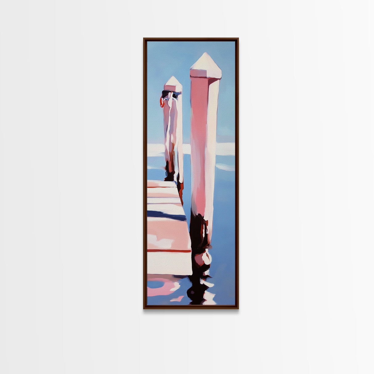 Dockside View, Ocean Reflection, Coastal Escape, Framed Canvas Print, Nautical Wall Art, Beach House Decor, Relaxing Home Aesthetic