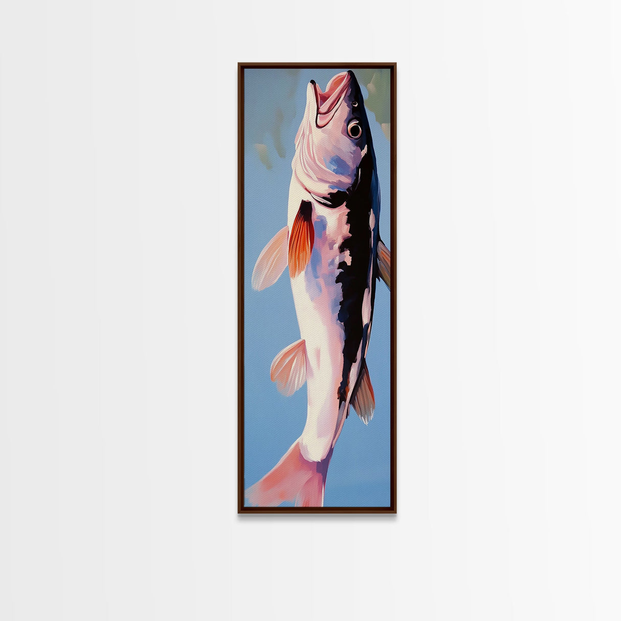 Abstract Fish, Minimalist Coastal, Blue and Pink Art, Framed Canvas Print, Modern Nautical Decor, Beach House, Kitchen Wall Art
