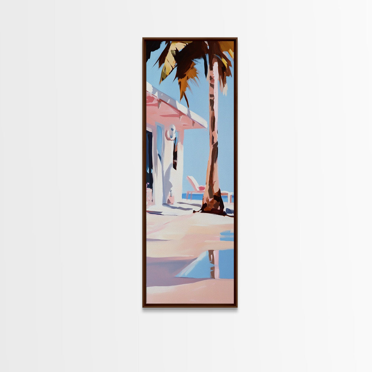Palm Tree Getaway, Tropical Beach, Coastal Aesthetic, Framed Canvas Print, Modern Minimalist, Relaxing Home Decor, Bedroom Wall Art