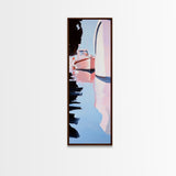 Harbor Reflections, Nautical Wall Art, Coastal Painting, Blue and Pink Decor, Ocean Home, Minimalist Seascape, Framed Canvas Print