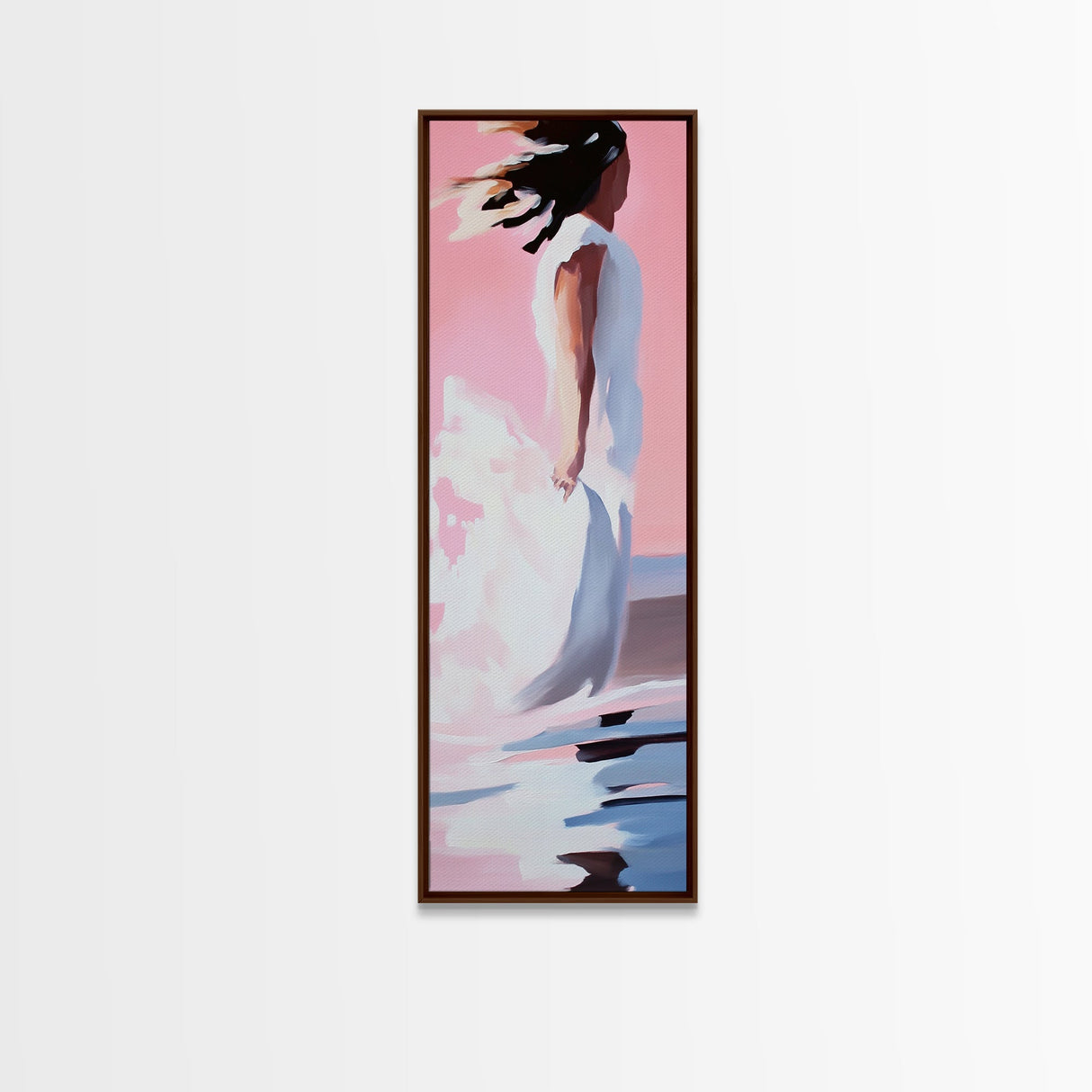 Windblown Woman, Feminine Wall Art, Dreamy Pastel Painting, Ethereal Beach Scene, Boho Chic Home, Minimalist Figure, Canvas Print